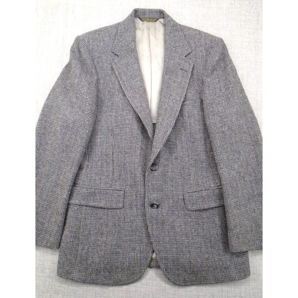VTG Allyn St. George 40R Grey Wool Blazer Herringbone Sport Coat Jacket - Picture 1 of 16